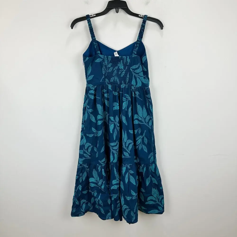 J.Crew Petite Poplin Corset Midi Dress Cotton Tropical Blue Vacation 0P NWT - Picture 11 of 12